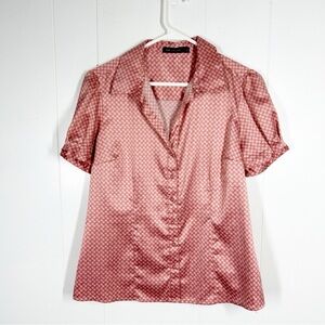 The Limited Pink Polka Dot Satin Like Short Sleeve Top Medium